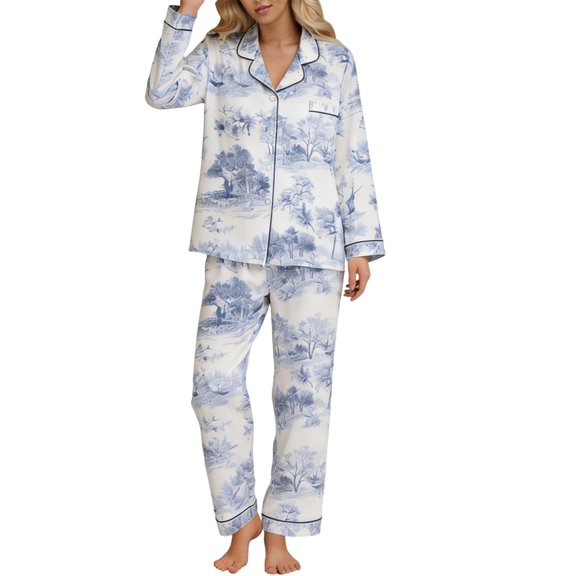 Pajama Set Womens Two Piece Short Sleeve Top and Pants Casual Sleepwear Loungewear