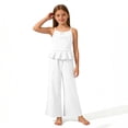 thumbnail image 4 of FRSASU Girls 2 Piece Sets Sleeveless Ruffled Hem Pleated Tops and Wide Leg Pants Summer Outfit Clothes for 4-15 Years White, 4 of 8