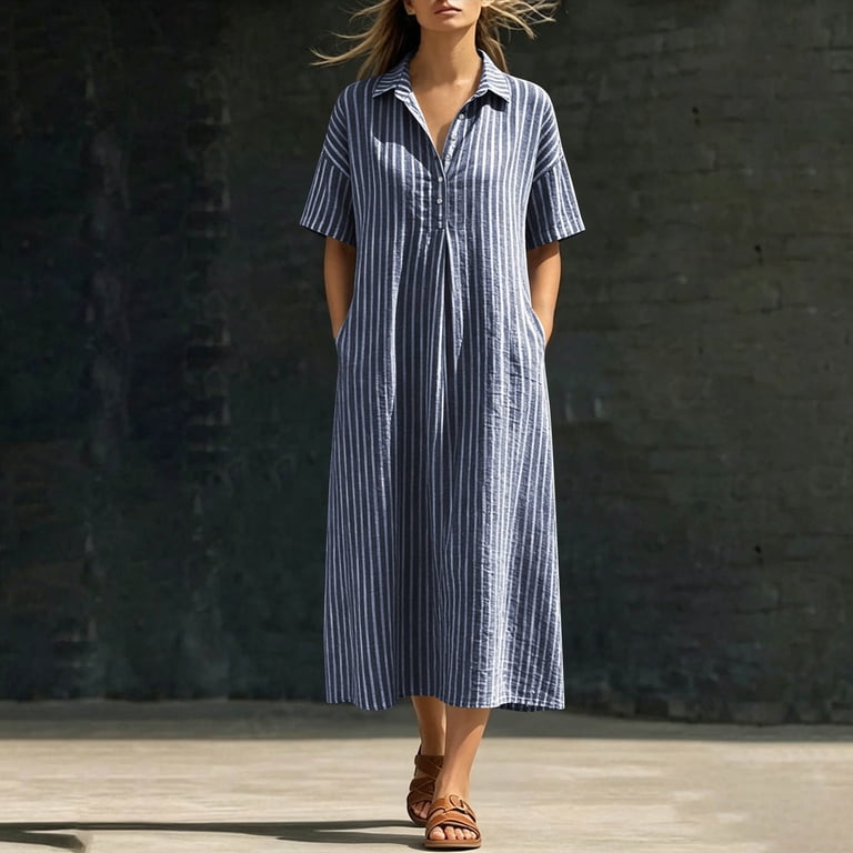 striped button down midi dress Striped Button Down Midi Dress