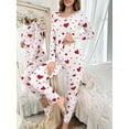 thumbnail image 2 of Women's Pajamas Set 2 Piece Heart Printed Lounge Set Long Sleeve Sleepwear Loungewear Outfits Matching Clothes, 2 of 7