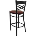 thumbnail image 2 of 2 Pk. HERCULES Series Black ''X'' Back Metal Restaurant Barstool - Burgundy Vinyl Seat, 2 of 8