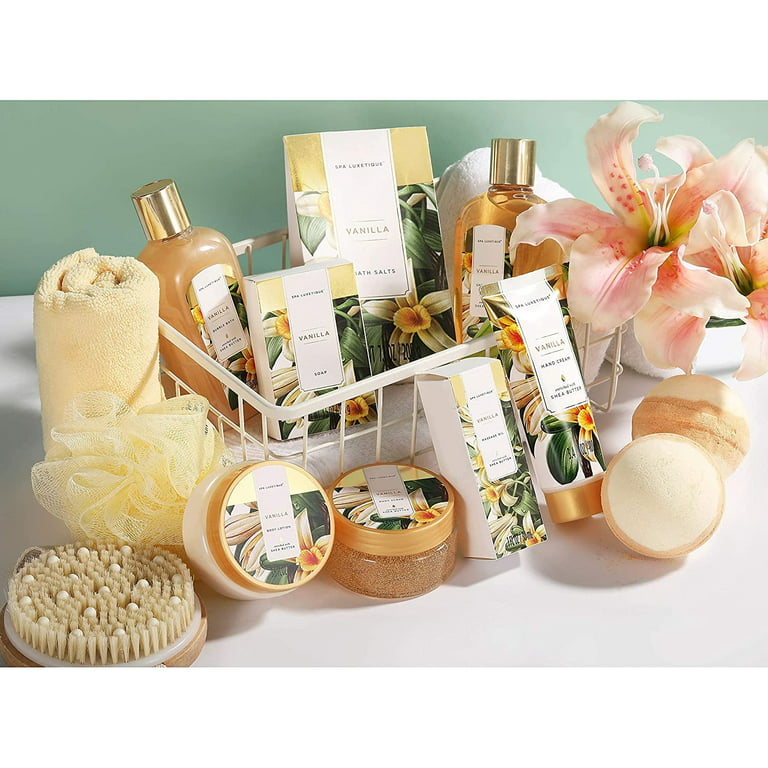 Spa Luxetique Gift Set for Women - 15 Pcs Vanilla Scent Gift Bath Baskets 
