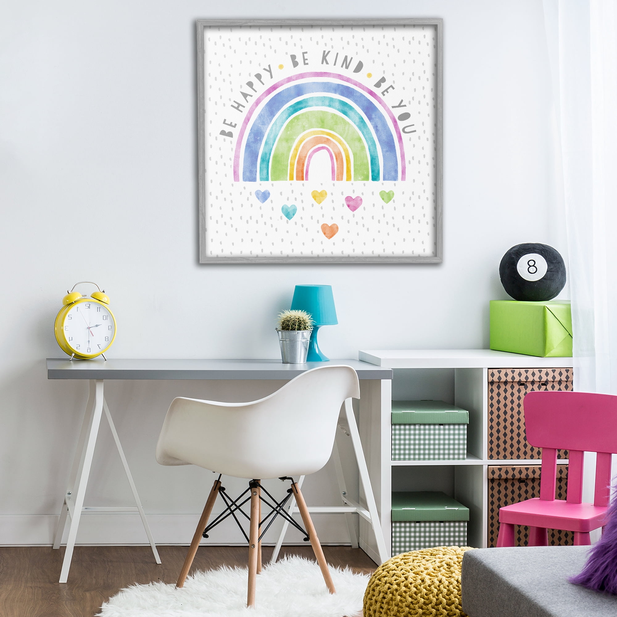 Stupell Industries Be You Hearts & Rainbow Gray Framed Giclee Art, design by Suzanne Nicoll