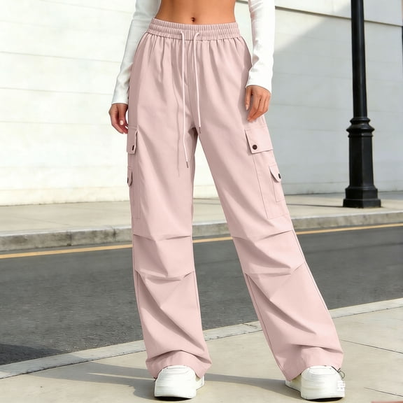 hengsof Girls Solid Color Cargo Pants Summer Lightweight Casual Elastic Waist Multi Pocket Loose Comfortable Long Trousers for Kids 5-15 Years