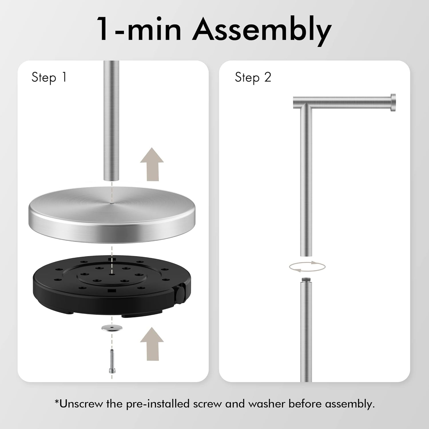 Toilet Paper Holder Stand with Weighted Base, 26" H (Taller Version) Free Standing Toilet Paper Roll Holder for Bathroom, Rustproof, BPH283S66-BK