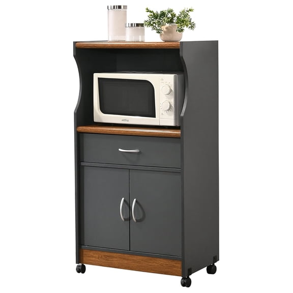 IMPORT Microwave Cart with One Drawer, Two Doors, and Shelf for Storage, Grey-Oak