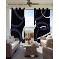 thumbnail image 4 of Blue Geometric Blackout Curtains, Light Blocking Print Window Curtains, Contemporary White Abstract Lines Black Thermal Insulated Window Drapes for Living Room Kitchen Cafe 2 Panels, 104"W x 52"L, 4 of 9