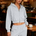 thumbnail image 2 of HAPIMO Womens Cute Cropped Hoodies Y2k Long Sleeve Sweatshirts Solid Color Tops Casual Zip Up Sweatshirts Spring Fall Fashion Outfits Silver S, 2 of 9