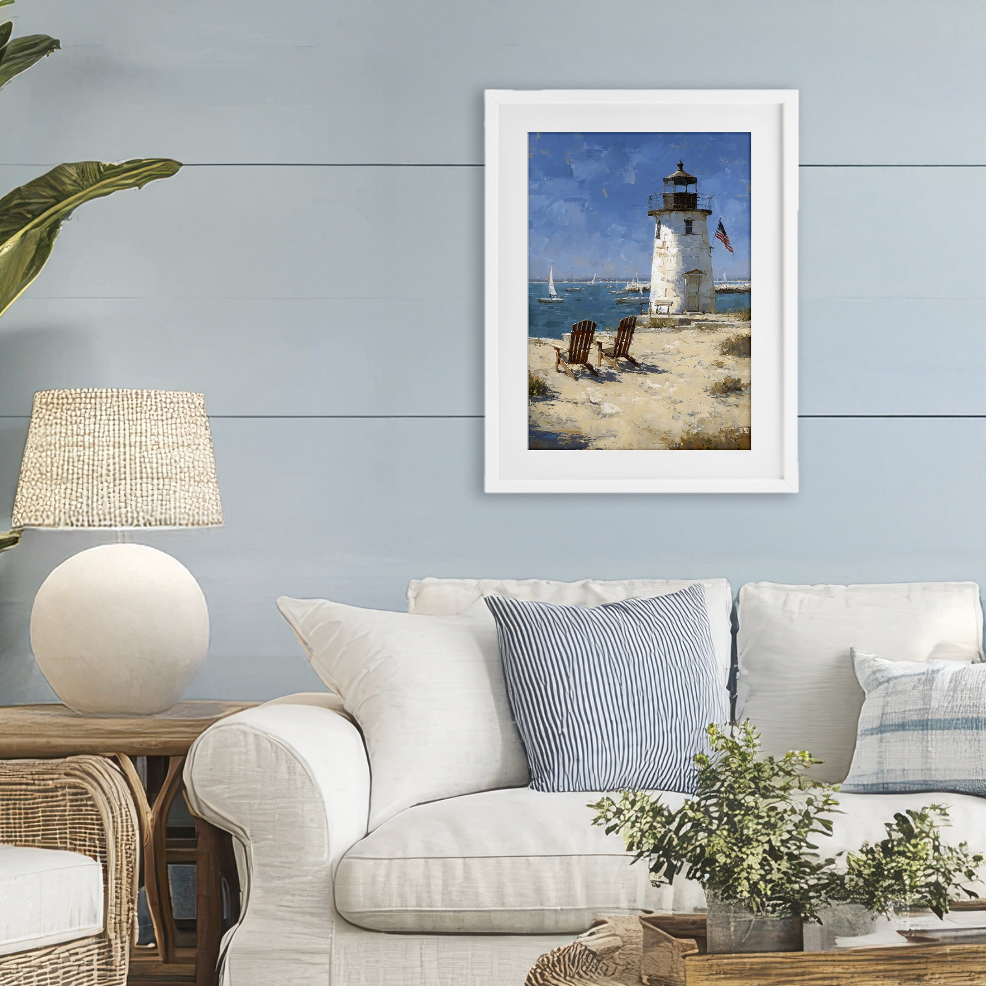 Stupell Industries Summer at Lighthouse Bay White Framed Print Under Glass, design by Petal Prints Design