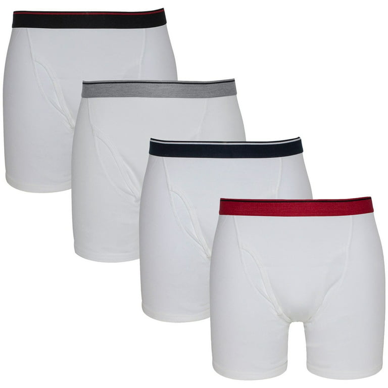 Premium Men's Underwear Boxer Briefs, 4 Pack White 100% Soft Cotton