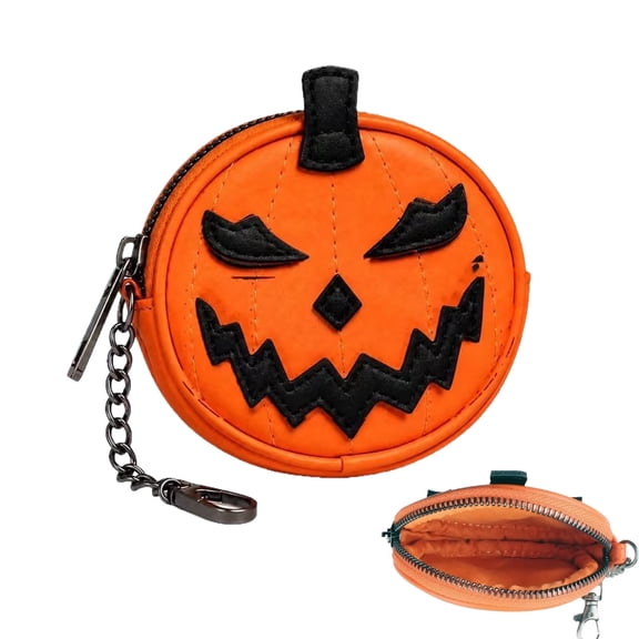 SPOORYYO Halloween Pumpkin Mini Purse Charm, Cute Pumpkin Bag Charm Keychain for Women, Small Accessories Storage Pouch for Cosmetics, Holiday Party Decoration