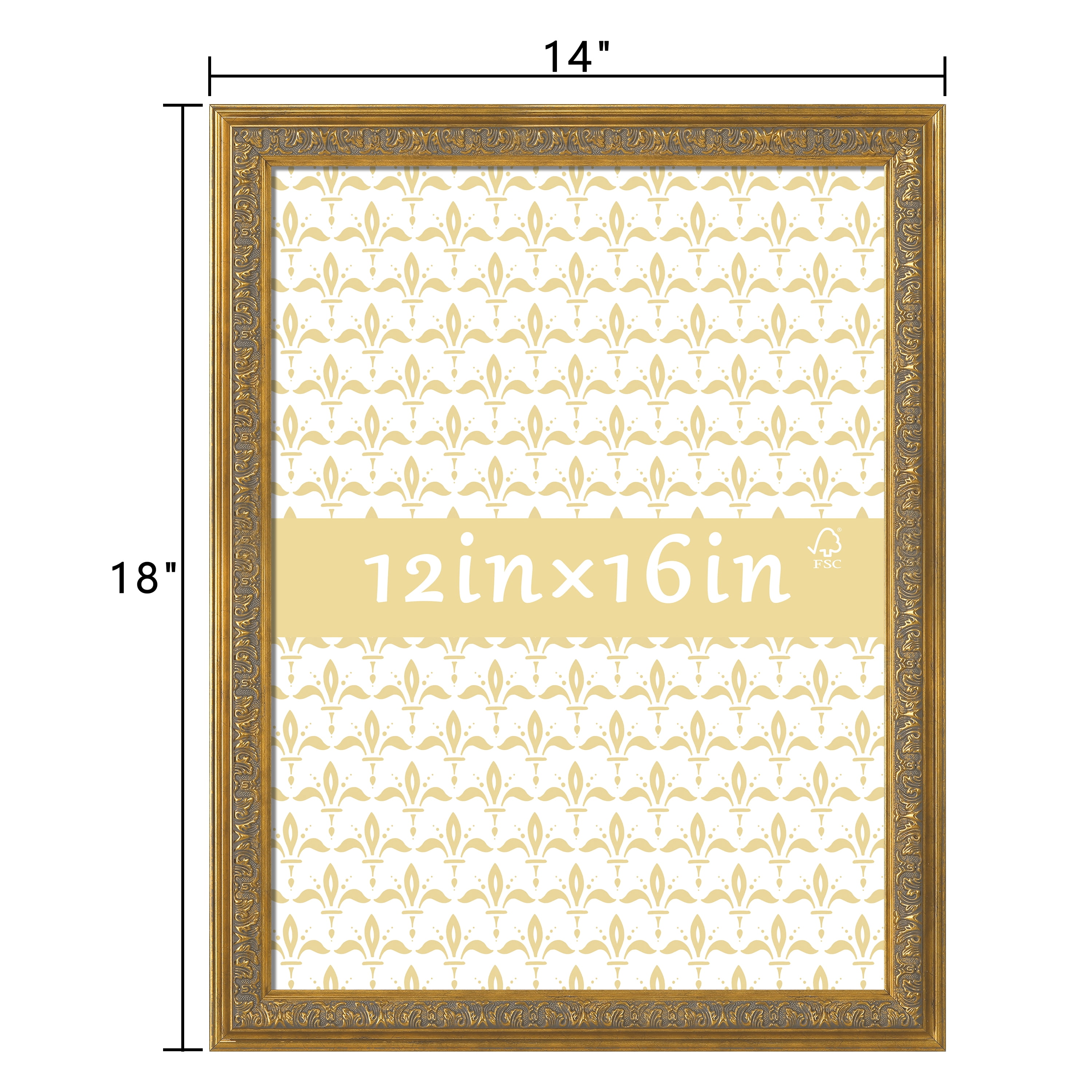 12x16 Picture Frame - Gold Vintage Frames for Tabletop or Wall Hanging