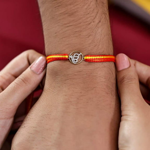 KuberBox 18K Yellow Gold Diamond Ik Onkar Rakhi for Brother