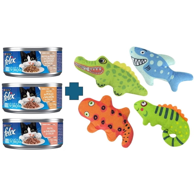 Paquete de 8 latas Felix filetes alimento humedo 156 gr + 1 juguete con sonido Fancy pets