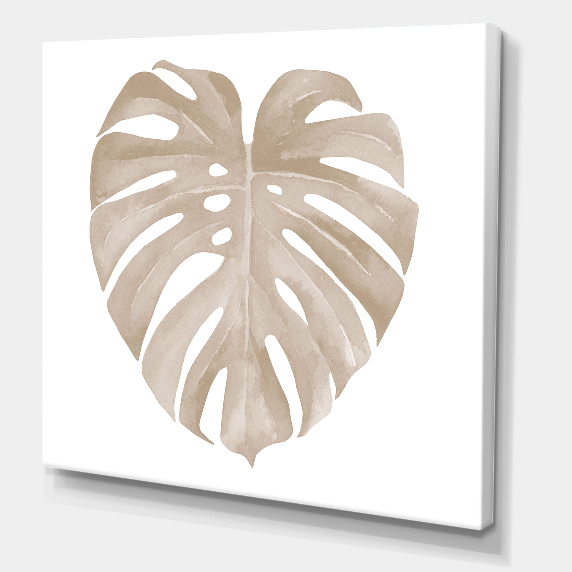 Designart ' Beige Ivory Pastel Monstera Heart Shaped Tropical Leaf ' Traditional Canvas Wall Art Print