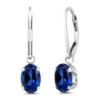 Gem Stone King 3.28 Ct Oval Blue Created Sapphire 925 Sterling Silver Earrings
