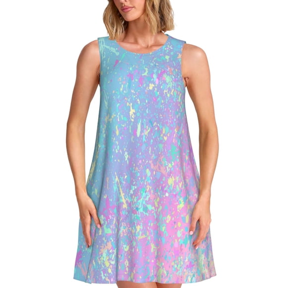Bixox Fantasy Gradient Print Women's Sleeveless A-Line Dress with Pockets, Casual Knee-Length Tank Dress for Summer-Medium