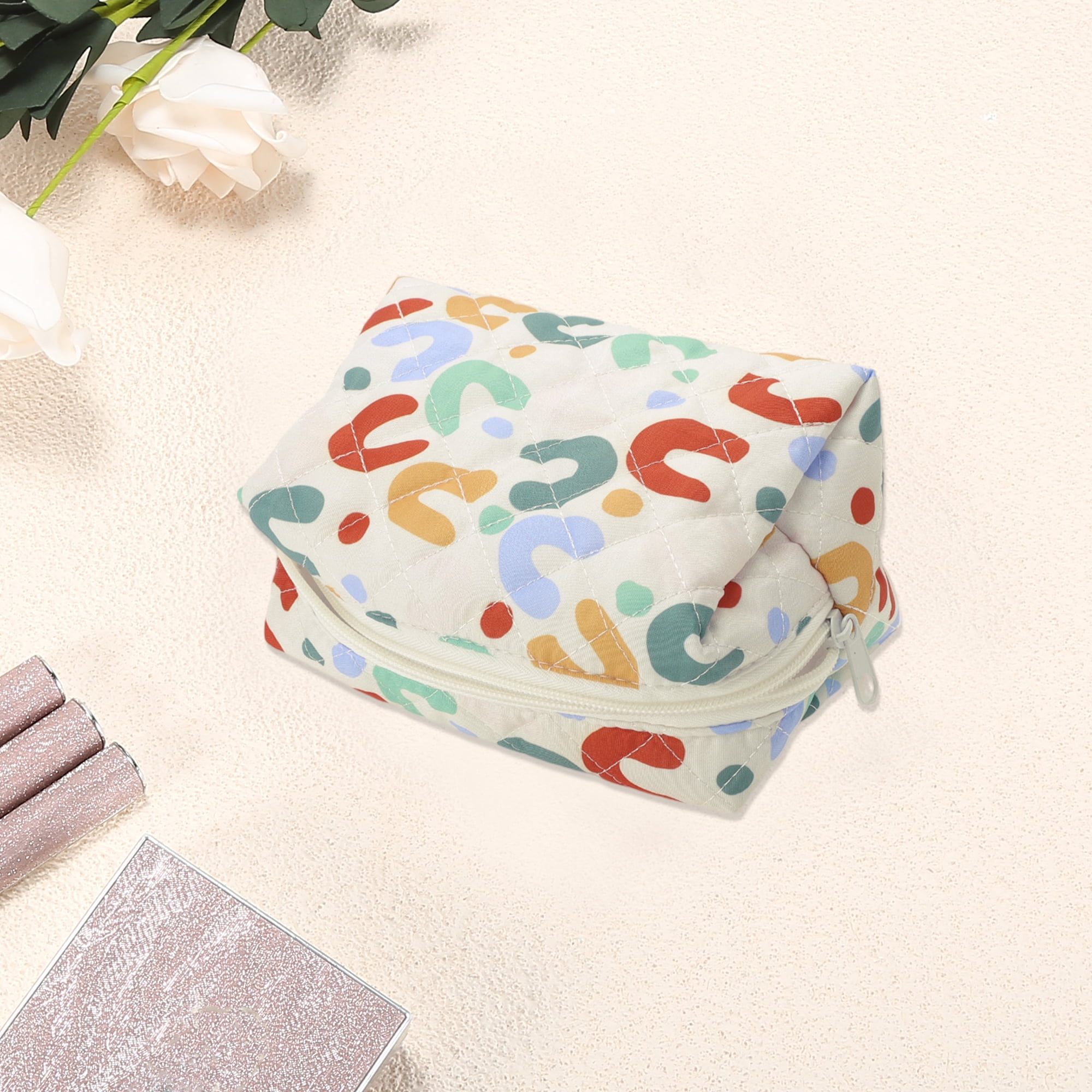 Unique Bargains Quilted Square Flowers Makeup Bags Assorted Color 1 Piece for Travel