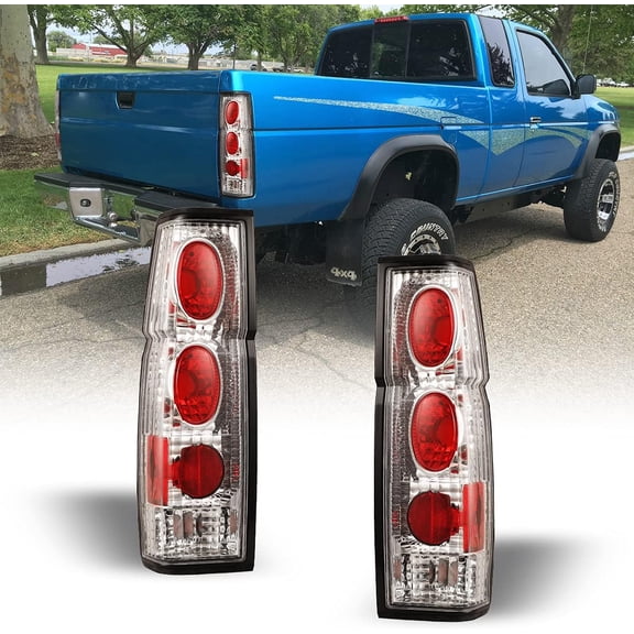 1 Pair Tail Lights Compatible with Nissan 1986-1994 Hardbody D21 SE/1986-1989 1994 XE,1995-1997 Pickup SE XE Lamp Taillights Assembly Driver and Passenger Side,Chrome Housing Clear Lens