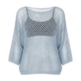 thumbnail image 3 of JJHGVB Women's Crochet Cover Up Tops Scoop Neck Hollow Out Knit Tops Crochet Top Sheer Oversized Top Knitted Sweater Off Shoulder Sweater Cover Up Tops for Women Tops for Women A2-Light Blue S, 3 of 3