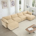 thumbnail image 2 of Newest U Shape 4 Seater Deep Seat Sofa Couch, Ottomans,4-Seat Sofa, 2 Movable Ottomans,Oversized Modular Sectional Sofa, 6 Seats, Storage Pull out Drawer Under Each Seat,Chenille Wheat, 2 of 19