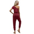 thumbnail image 2 of CALIPESSA Womens Summer Casual Rad Asymmetrical Neck Drawstring Waist Jumpsuit, 2 of 5