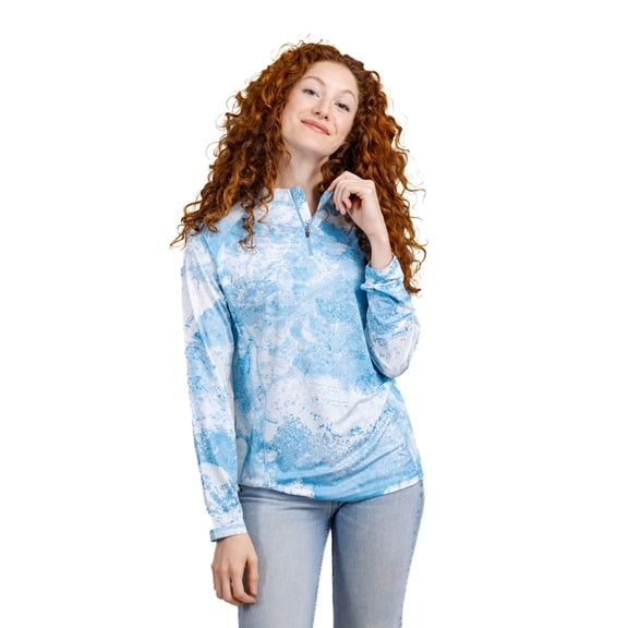 Realtree Fishing Xtreme Camo Women's Light Blue 1/4 Zip Jacket Shirt | UPF 50  | Size XL