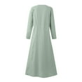 thumbnail image 5 of IROINNID Maxi Dress for Women Long Sleeve Print Cotton Linen Round Neck Pocket Dress ,Green, 5 of 5