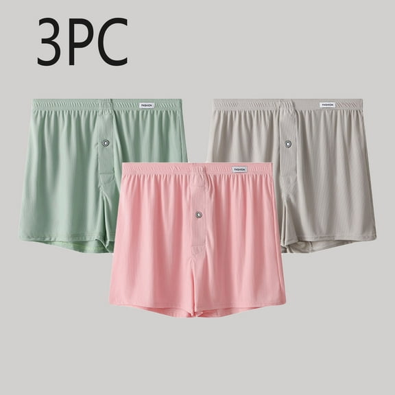 Wancir Men's Ice Silk Boxer Shorts Solid Color Loose Fit with Button Fly & Breathable Fabric