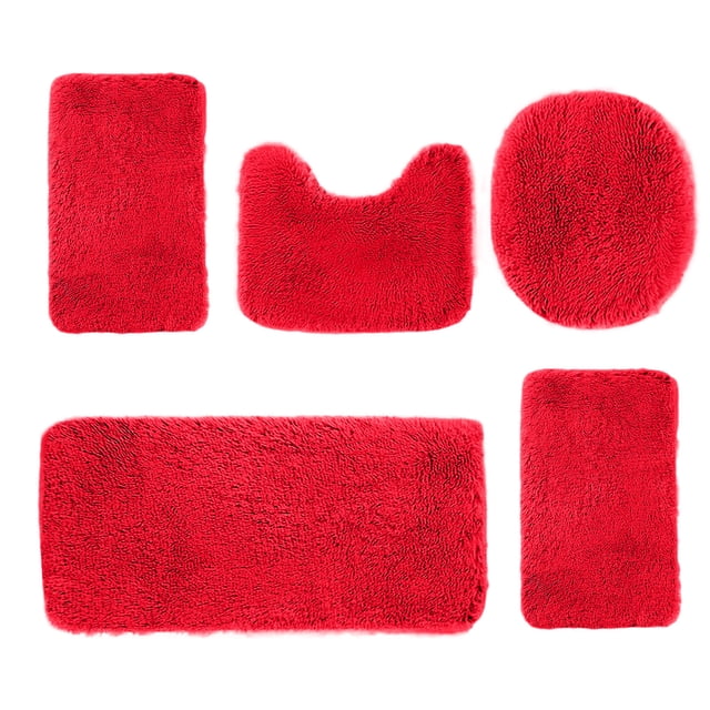 zanvin Solid Color Bath Mats 5 Set Bathroom Rugs for 5 Pcs Toilet Mats Universal Soft Longhair Water Absorption Non-Slip Thick Machine Washable Easy To Dry Dark Color Bathroom Rug, Birthday Gifts