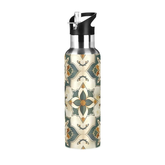 ALAZA Bohomia Art Print Water Bottle Insulated Flask Stainless Steel Straw Lid 20 oz