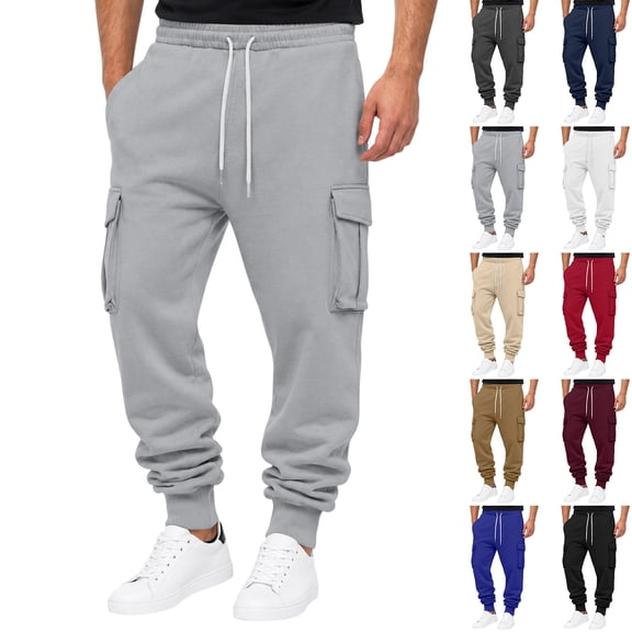Hearthz Men's Cargo Sweatpants Casual Athletic Mens Jogger Pants Lightweight Breathable Cinch Bottom Sweatpants for Men with Pockets Brown XXL