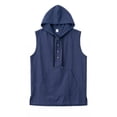 thumbnail image 5 of Men's Cotton Sleeveless Hoodie Tank Top, Breathable Casual Muscle Tank, Solid Color Crewneck Drawstring Closure, Soft Cotton Blend, Gym Workout Running Summer, | Zenithor,Navy S, 5 of 7