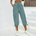 thumbnail image 2 of Tianiyouqing Womens Cargo Capri Pants with 4 Pockets Elastic Waist Drawstring High Waisted Twill Cropped Trousers Adjustable Quick Dry Wide Leg Fall Parachute Pants Blue M, 2 of 9
