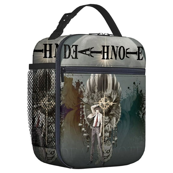 For Death Cartoon Themed Note Insulated Lunch Bag – Reusable Water Resistant Cooler Tote, with Mesh Side Pocket and Zipper, Lunch Box Size 8.66x4.33x10.24 Inch Suitable for Camping, Trips, Picnics