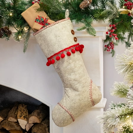 Patriotic Stocking - Belham Living Red Pom-Pom Scandinavian Felt Christmas Stocking, 18.5