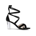 thumbnail image 3 of BLISSFUL STEP Women Velvet Lace-Up Clear Block Heel Sandals Black 7.5, 3 of 8