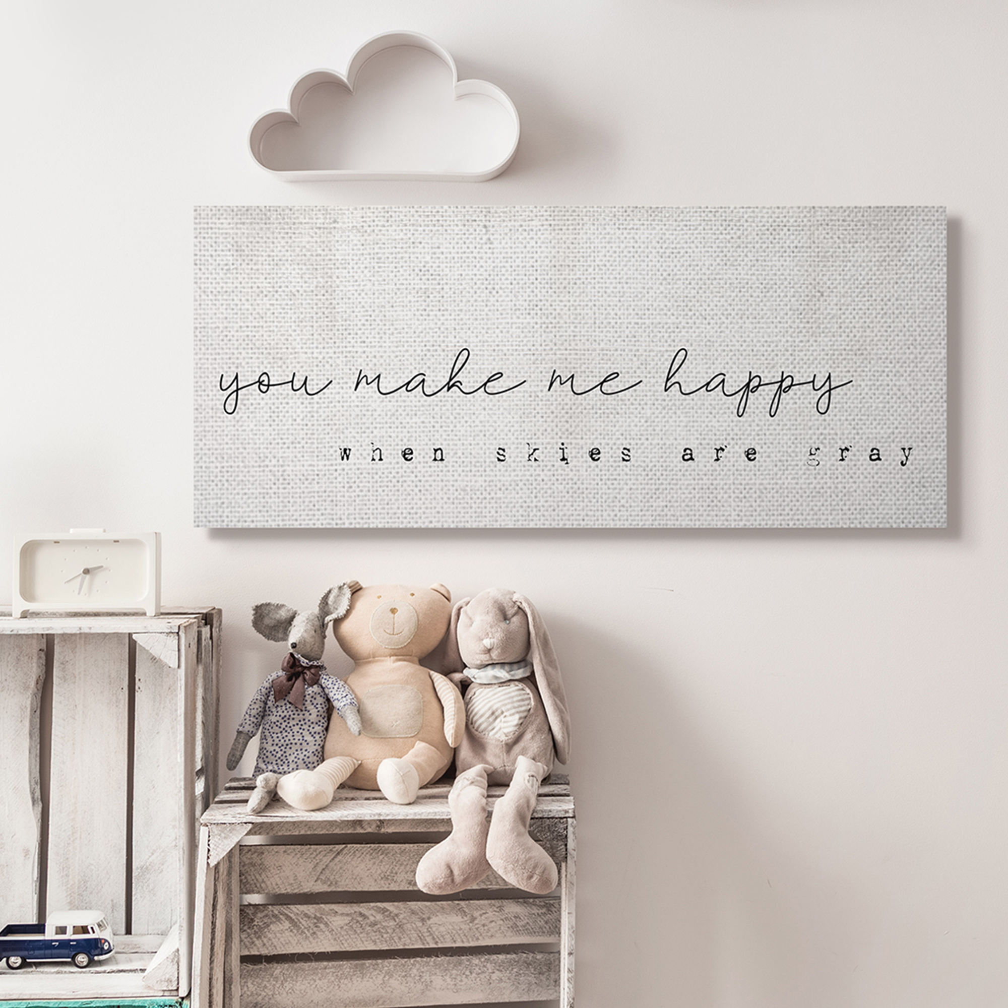 Stupell Industries Make Me Happy Quote Charming Romantic Rustic Canvas Wall Art, 17 x 40, Design by Daphne Polselli