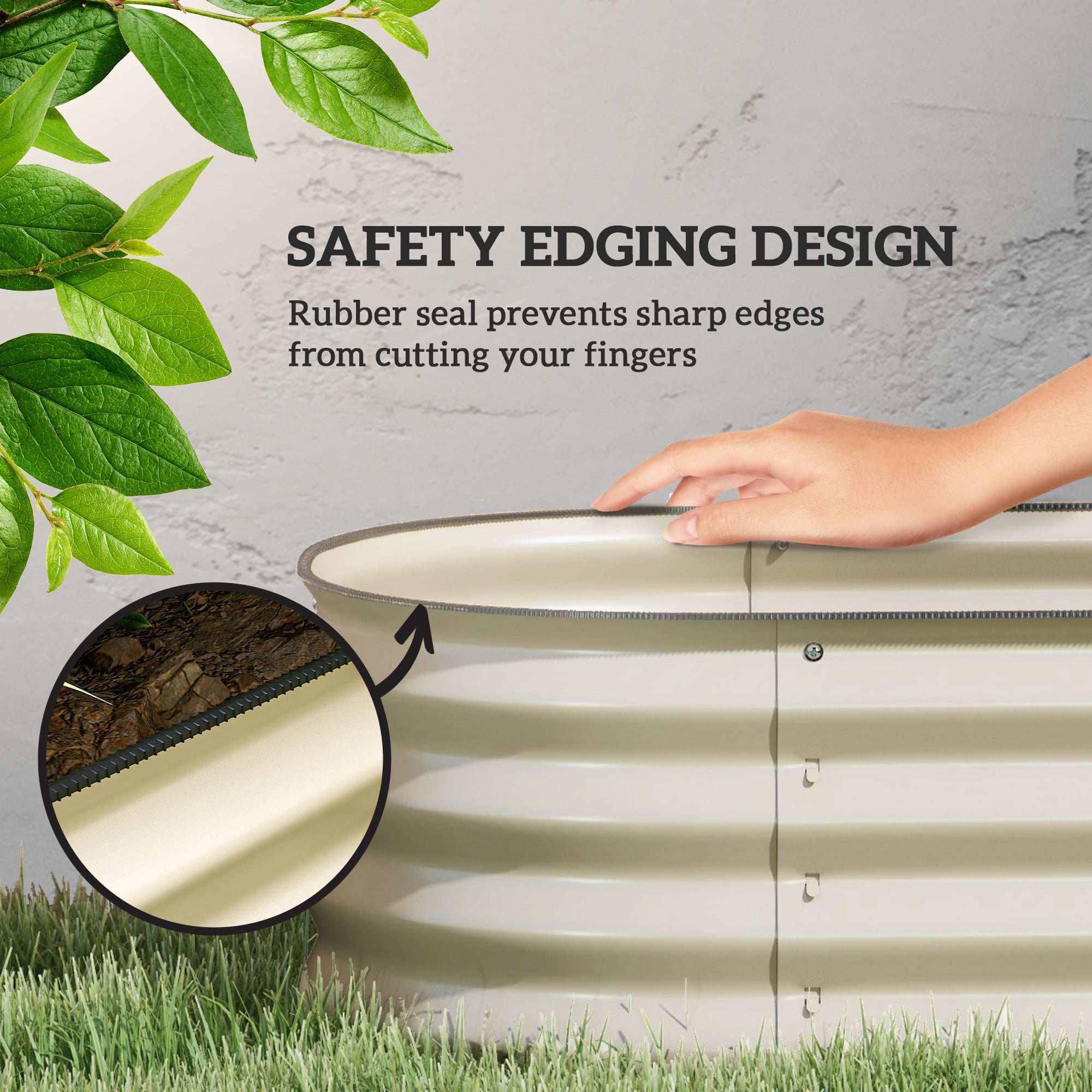 Outsunny Galvanized Raised Garden Bed Kit, Metal Planter Box with Safety Edging, 94.5" x 24.5" x 11.75", Cream
