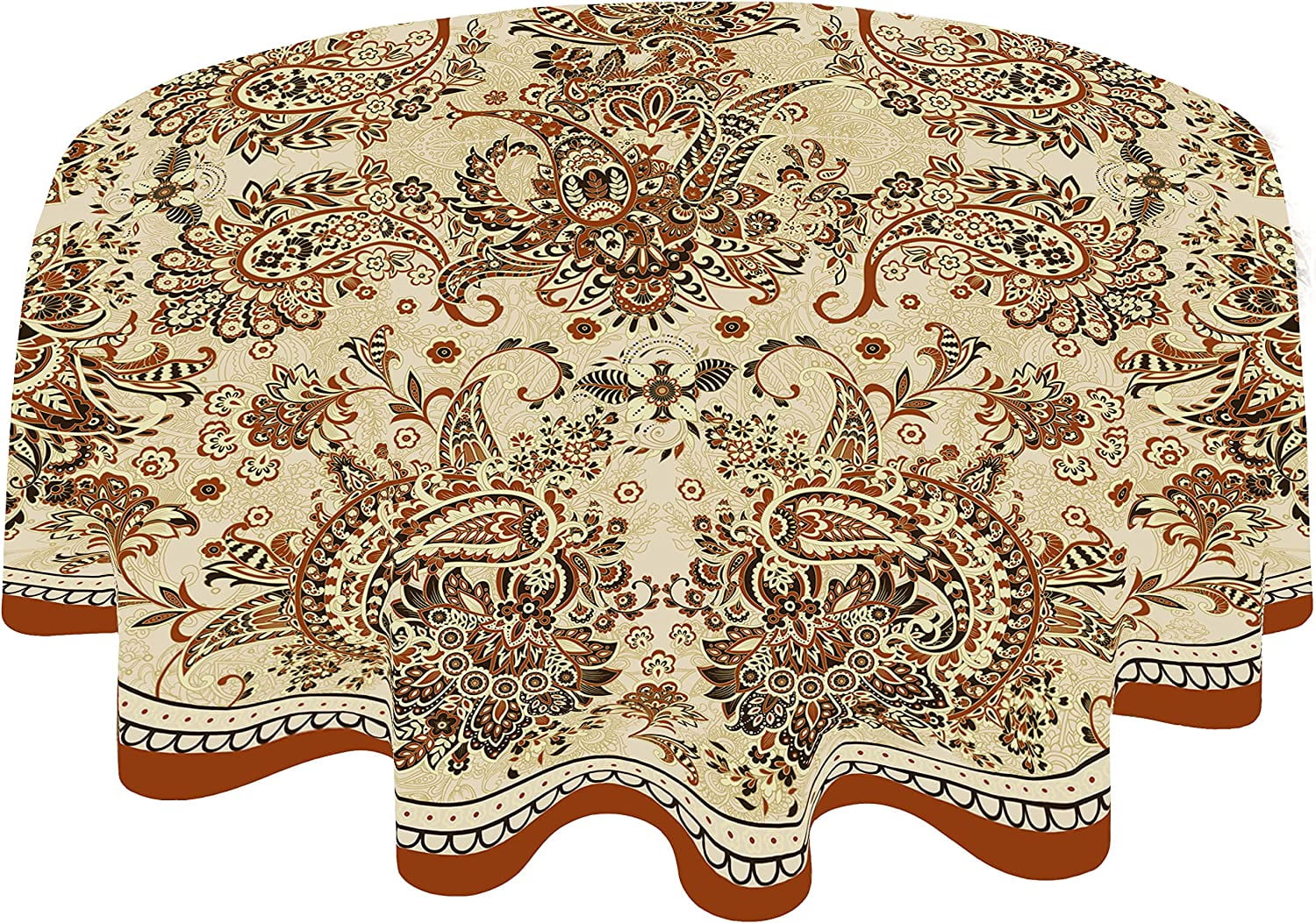 Paisley Tablecloths,Figured Brown Paisley Tablecloth Round 60 x 60