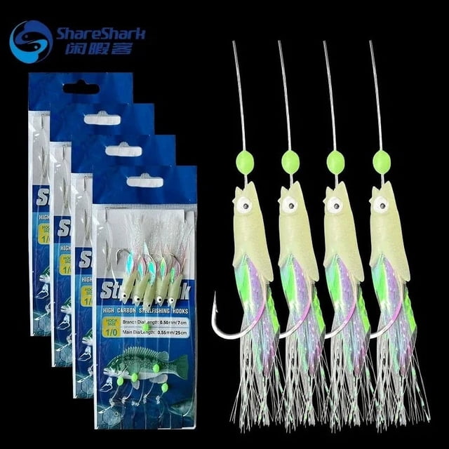5 Hooks Sabiki Rigs Saltwater Fishing Lures Bait Rigs Real Fish Skin String Hook Mackerel Glow in The Dark Flash Sabiki Rigs 1 bag SIZE 3