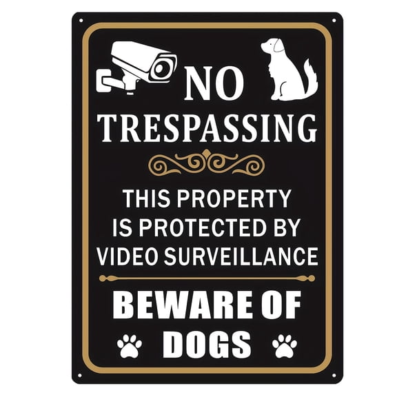 FJPT No Trespassing Video Surveillance Beware of Dogs Metal Sign, 8x12 Inch