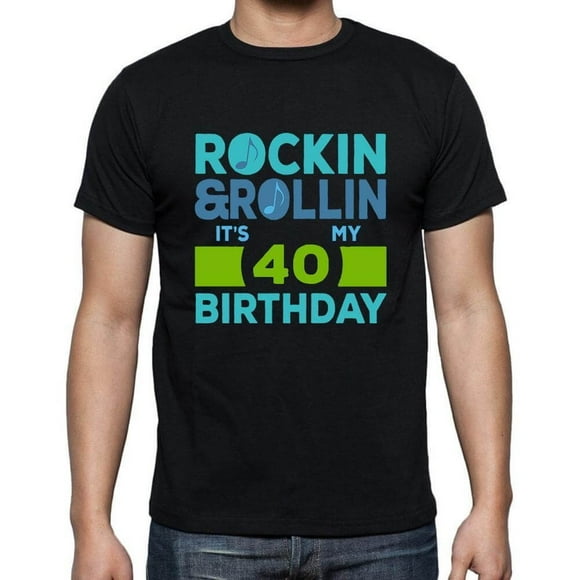 Men's Graphic T-Shirt Rockin' & Rollin', It's My Birthday 40 40th Birthday Anniversary 40 Year Old Gift 1984 Vintage Eco-Friendly Short Sleeve Novelty Tee