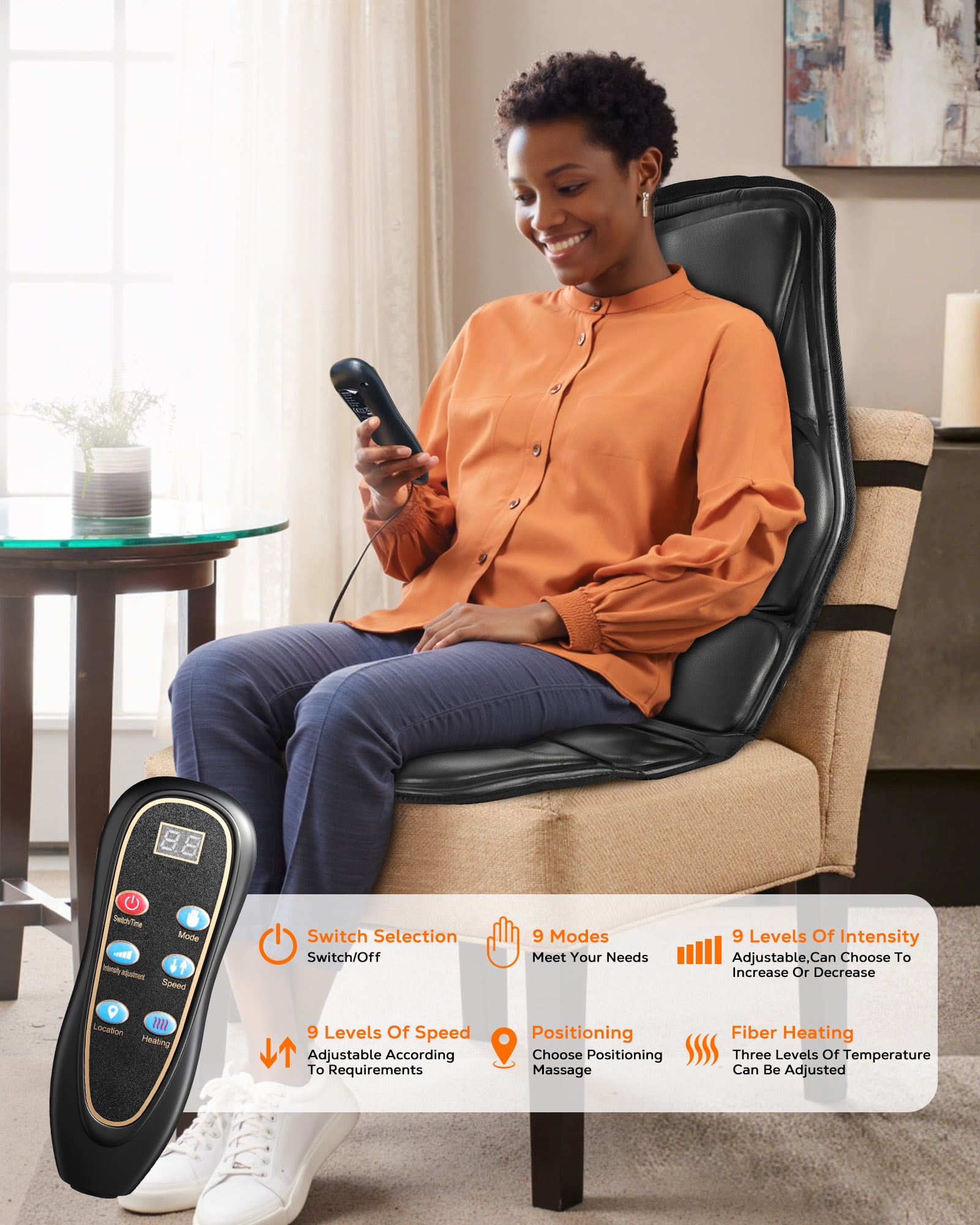 BOKYAN Back Massager, Electric Full Body Massager with Heat, Seat Cushion Massager Vibration Chair Pad for Home Car, Gifts