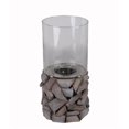 thumbnail image 1 of Benzara BM203816 Quaint Style Wood & Glass Candleholder, Gray & Clear - Large, 1 of 2