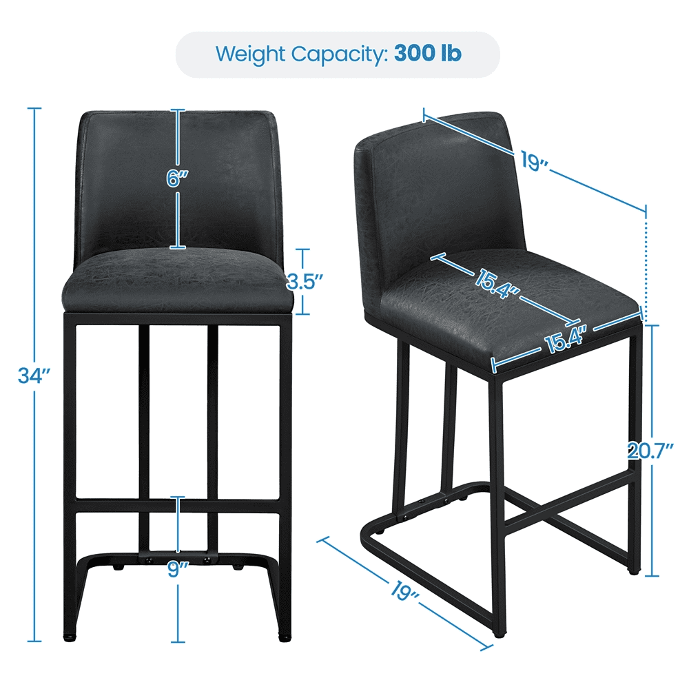 Alden Design 24.5″ Modern Upholstered Counter Height Bar Stools for Kitchen Dining, Black