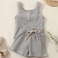 thumbnail image 2 of TAmten Toddler Baby Girl T Shirt Shorts Set Waffle Bow Sleeveless Slip Ruffle Tops Matching Outfit Spring Summer Clothes(Grey,18-24 Months), 2 of 7