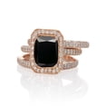 thumbnail image 2 of 2.25 Carat Perfect Princess cut Black Diamond and Diamond Trio Halo Wedding Ring Set in 14k Rose Gold, 2 of 2