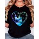 thumbnail image 1 of Camisetas divertidas para mujer, con estampado de animales, manga corta, cuello redondo, para verano, casual, holgadas, ligerasWomen's Gradient Love Wolf Graphic T-Shirt - Retro Minimalist Design, B, 1 of 6