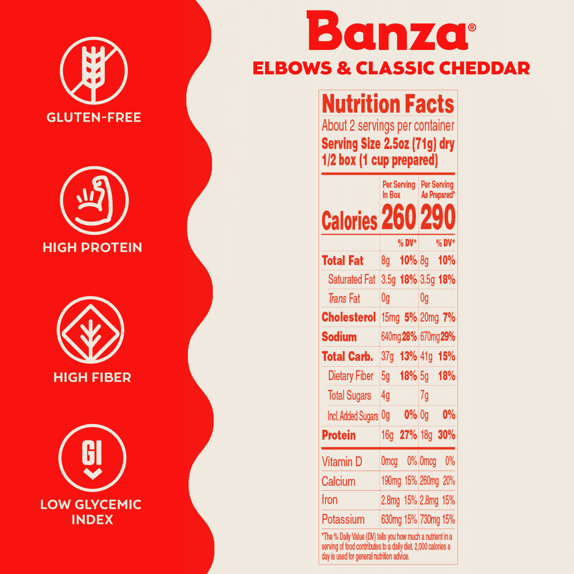 Banza Elbows & Cheddar - High Protein, Gluten Free, Lower Carb Shelf-Stable Mac and Cheese, 5.5oz